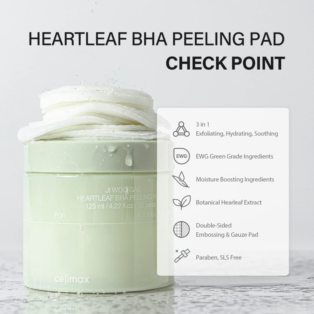 CELIMAX - Ji.Woo.Gae Heartleaft BHA Peeling Pad [60 pads]